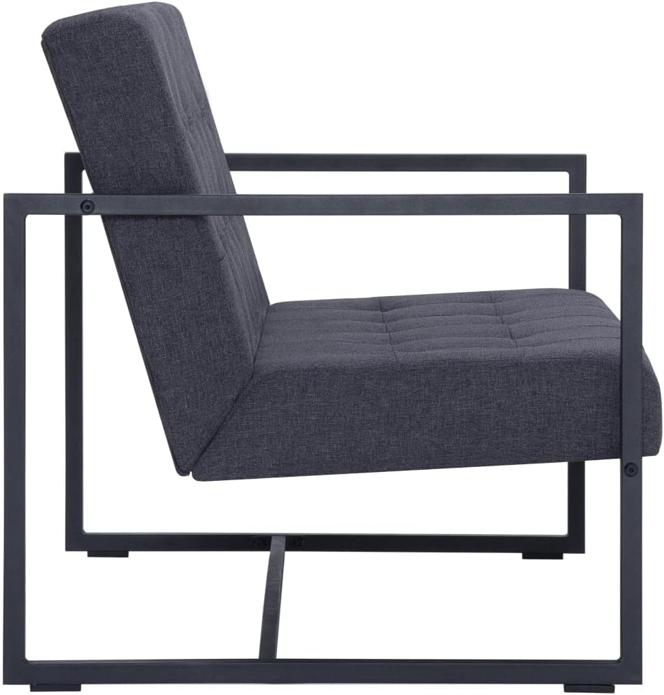 Armchair Dark Gray Polyester Fabric and Steel 2-Seater Sofa Living Room Furniture