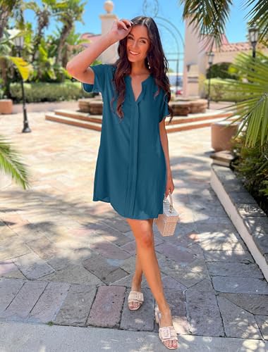 Image of Halife Women's Swimsuit Cover Up Shirt V Neck Short Sleeve Bathing Suit Coverups Summer Beach Cover Ups