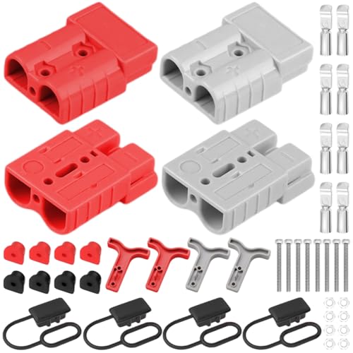 Xiatiaosann 4個50A の電池のコネクターはシール ゴム、ちり止めの帽子、ハンドルが付いている自動車/RV/芝刈り機のための 600V 6-12 のゲージの炎-抑制赤い/灰色ワイヤー馬具のプラグを、すぐに接続しましたり/切離します