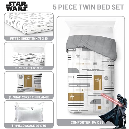 Image of Jay Franco Star Wars Twin Comforter Set 5 Piece Soft Modern Bedding, White