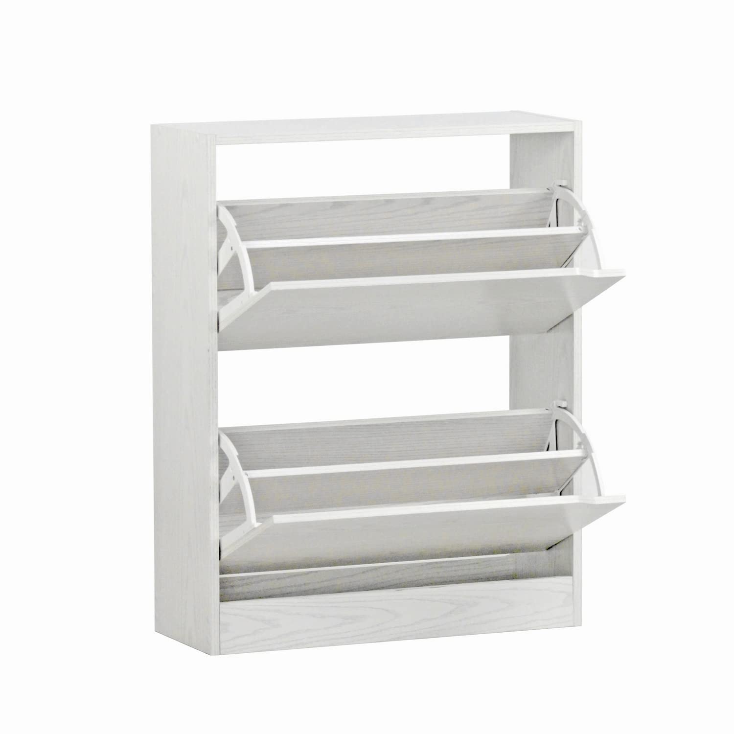 Brigros WeHome - Scarpiera Legno MDF, Scarpiera Salvaspazio, Scarpiera Componibile, Portascarpe con Ante a Ribalta, Maniglie a Scomparsa, Doppio Ripiano, Arredo Casa (Rovere Sbiancato, 2 Ante)
