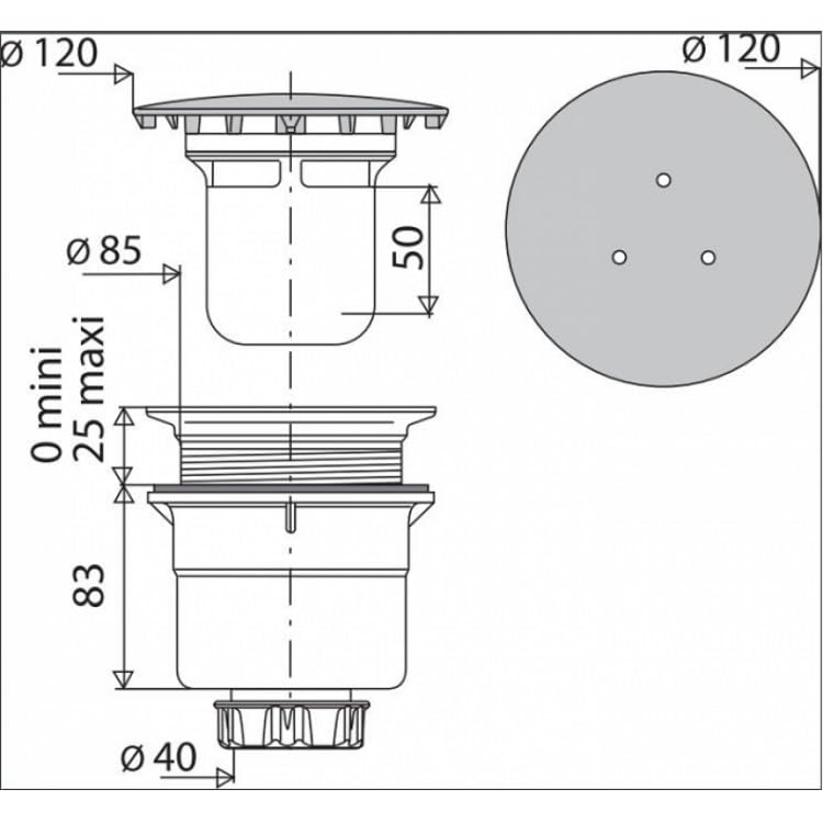 bonde de douche - siphoide - sortie verticale d120 - a visser ou à coller - pour receveur - d90 - valentin 55400000000