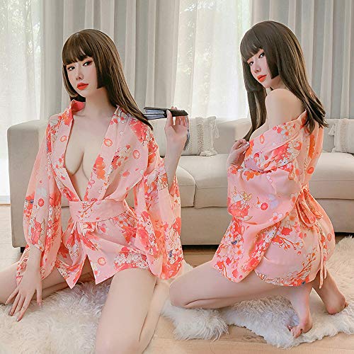 SINMIUANIME Women Lingerie sexy lingerie Japanese retro kimono dress cosplay Japanese kimono suit (7971pink) - Image 3