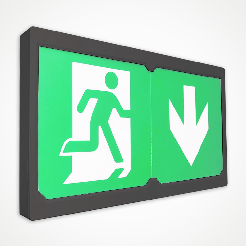 LEDBRITE LED Emergency Exit Sign Black Maintained & Non-maintained Exit Box 3W Auto Self Testing LiFePO4 Battery Rotatable Legend Commercial Safety Lighting