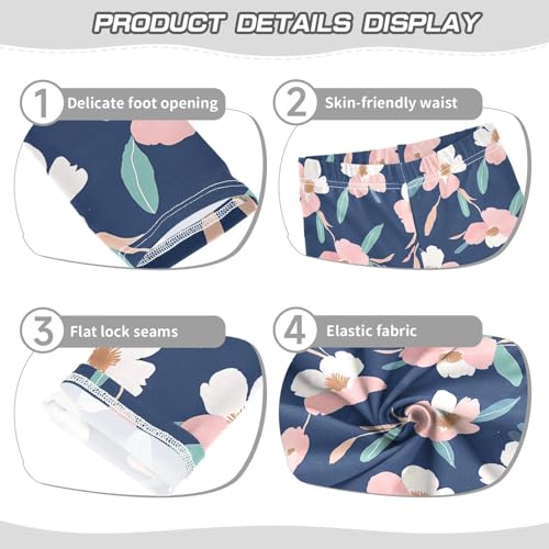 ALAZA Girls' Leggings Children's Yoga Pants Skinny Printed Dance Pink Flower Navy Comfortable 4T2