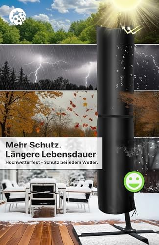 Sonnenschirm Schutzhülle 420D Oxford-Stoff – UV-beständig, Wasserdicht, Winddicht, Abdeckung für Garten, 2 bis 5 m, Schw