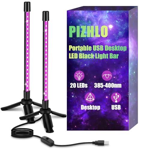 PIZHLO Portable USB Premium LED Black Light, Desktop Stand Blacklight with 5ft Cord+Switch, Glow in The Dark for Halloween, Party, Birthday, Body Paint, Fluorescent Poster, Bedroom(2 Pack)