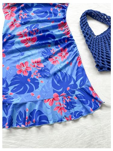 Image of Floerns Women's Summer Tropical Twist Front Ruched Ruffle Hem Bodycon Cami Dress