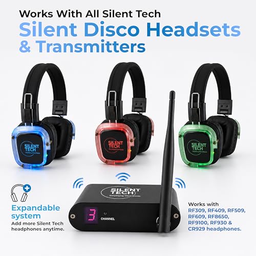 Transmisor RF Silencioso TX50RF de Silent Tech – Transmisor de Audio Inalámbrico de 3 Canales Compatible con Auriculares RF309 – Incluye Cables y Adaptadores Necesarios miniatura 4