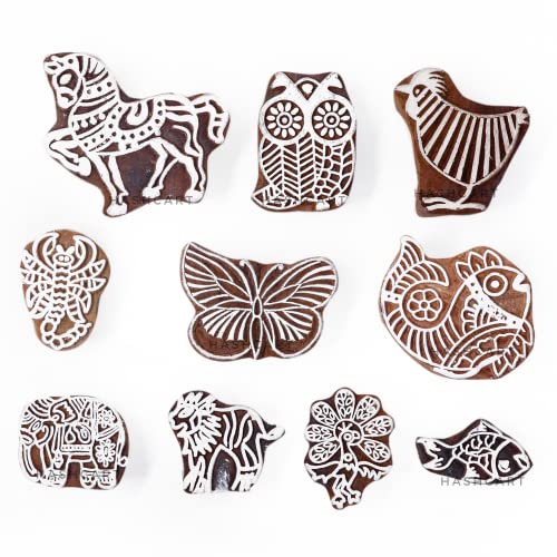 Image of Animal Shape Printing Stamps | Set of 10 | Design Baren for Blocks Printing | Scrapbooking | Fabric Designing | Art Craft | Pottery Craft | Project Making
