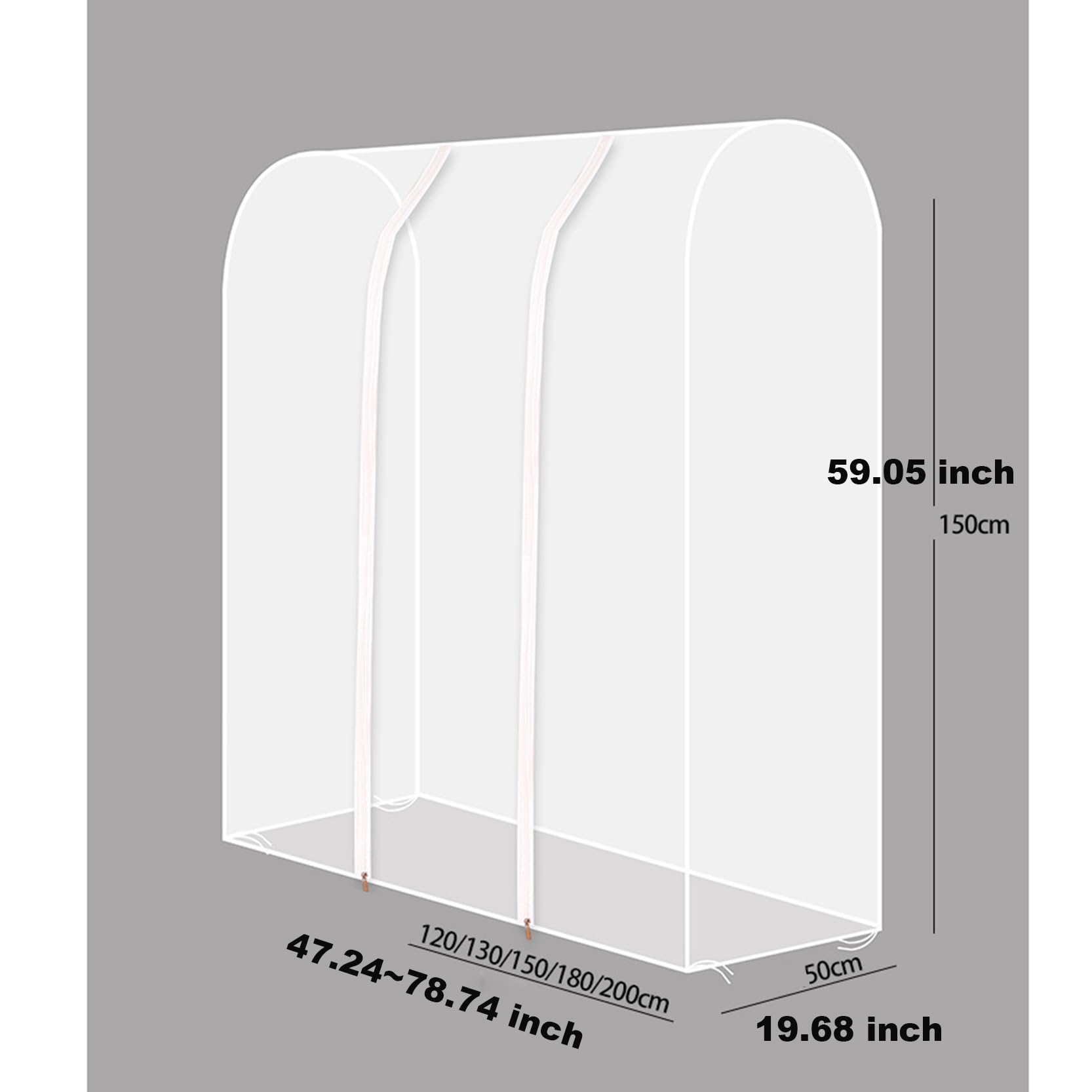 Kleiderstangenabdeckung mit 2 Reißverschlüssen, transparente/klare Kleiderständerabdeckung, groß, staubdicht und wasserdicht aus PEVA, Schutzhülle für Kleiderbügel zur Aufbewahrung von Kleid