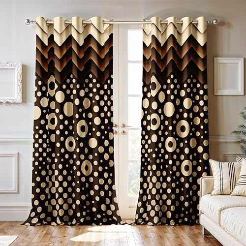 Image of Ultimate Trends Room Darkening Digital Printed Modern Curtain 65-70% Opacity,Diamond Eyelets, Tie Back, Modern Prints, 8 FEET Pack of 1,Brown Cream