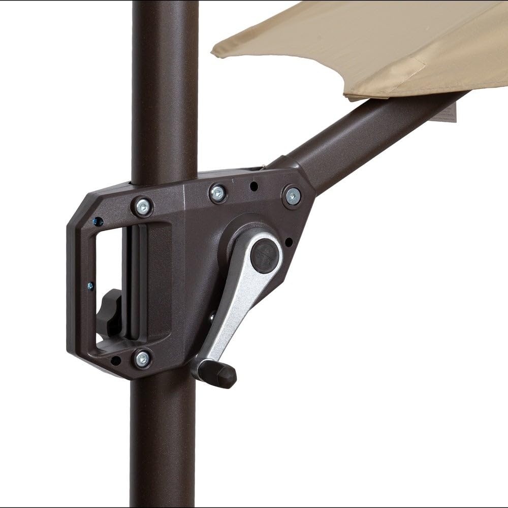 MONTY Parasol excéntrico alta RESISTENCIA, de Ø300 cm, Beige, mástil Ø48mm de Acero Marrón Topo, con Antiviento, Manivela y barra Estabilizadora, Elegante y Duradero, tratamiento Anti-corrosión