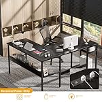 Unikito Reversible L Shaped Desk with Magic Power Outlets and USB Charging Ports, Sturdy Corner Computer Desk with Storage Shelves, Gaming Table Home Office Desk, Easy to Assemble, Black - Image 4