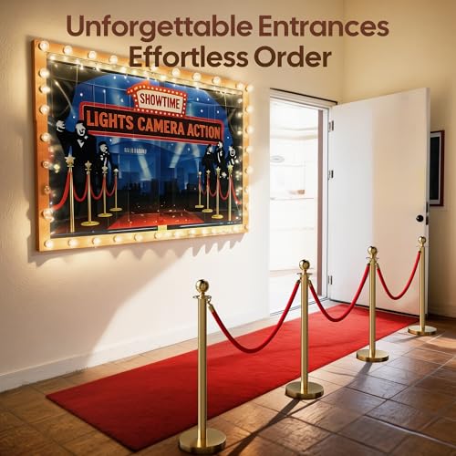Image of 4 Pack Gold Stanchions and Velvet Ropes Set, Stainless Steel Crowd Control Barriers, 3Pcs Red Carpet Ropes and Poles for Party Supplies,Photobooth Accessories, Prom,Birthday,Business,Wedding, Museums
