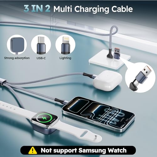 Image of Cruise Essentials 2026, 3 in 2 Multi Charging Cable for iPhone Watch Charger /iPhone 17 /IP, iWatch Charger, Travel Camping Essentials Compatible with iWatch 11-2 /Ultra /iPhone 17-8,Car (6FT, White)