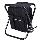 Genenic Fishing Backpack Chair,Portable Camping Stool,Foldable Backpack Stool with Double Layer Oxford Fabric Cooler Bag for Fishing,Beach,Camping,House and Outing (Black)
