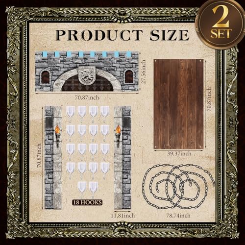 Image of Jingmore 12 Pcs 70 Inch 3D Medieval Party Decorations Medieval Castle Door Cover Castle Backdrop Enchanted Entrance Ground Stereo Chain Decorations Door Windows Props Banner Pirate Vampire Party