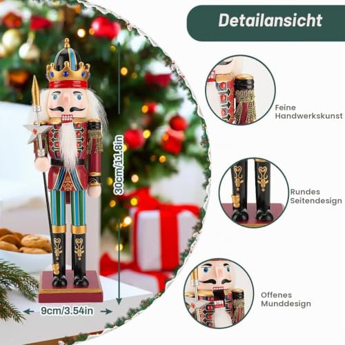 KAHEIGN 2Pcs Nussknacker Figuren Holz Nussknacker Soldaten, 30cm Traditionelle Weihnachten Nussknacker Figuren Deko aus Kiefernholz für… – Ansicht 3