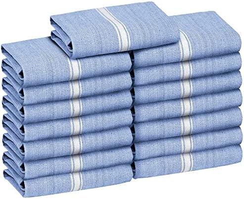 Zeppoli Classic Kitchen Towels - 15 Pack 100% Natural Cotton Towel Set, Reusable Wash Cloths, Absorbent Dish Towels, Machine Washable Hand Towels, Kitchen Essentials - 14” by 25” - Blue Base
