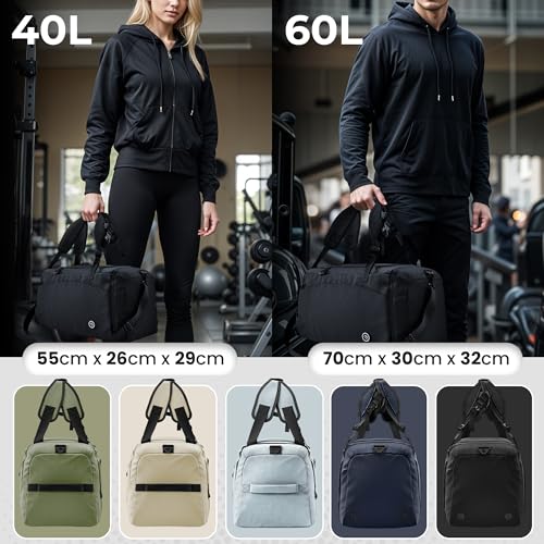 Sporttasche Trainingstasche + Rucksack-Funktion, Schuhfach, Nassfach | 40/60L Reisetasche Schwimmtasche Fitnesstasche Sport Gym Fitness Umhängetasche Handgepäck Weekender Bag Reise Tasche Herren Damen