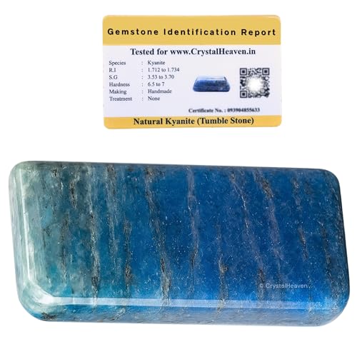 Image of Certified Kyanite Crystal Healing Tumbled Stone, Natural Polished Crystals for DIY Crafts, Manifestation, Meditation, Pooja Feng Shui and Reiki Healing (30 Grams)
