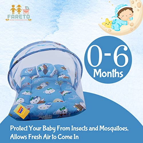 Image of Fareto Cotton Baby Modern Mattress With Mosquito Net(0-6 Months) (Blue)