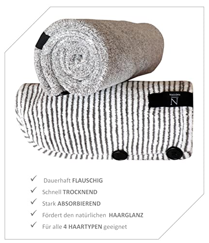 Foto von Nadoria Haarturban, 2 Stück mit Knopf, Bambus, Mikrofaser, alle Haartypen, Handtuch für Haare, Kopftrockentuch, Haartrockentuch, schnelltrocknend, Hair Towel wrap, Lange Haare (Mehrfarbig)