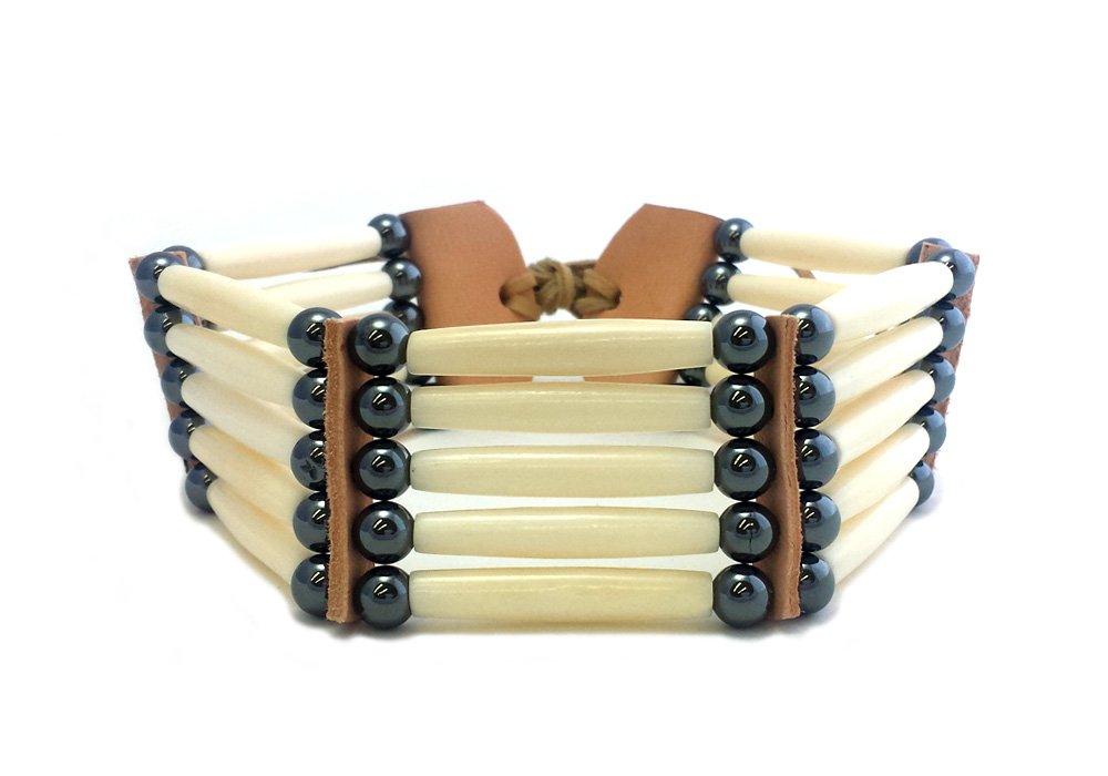 Handmade Traditional 5 Row White Buffalo Bone Hairpipe Tribal Choker Necklace