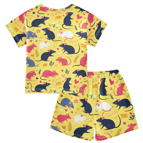 Pajama Short Sets Rats Teeth Hearts Flowers Soft Cotton Summer Sleepwear 2 Piece PJS Size 5-14T2