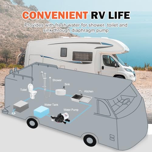 Image of YOUNGTREE 12V DC RV Water Diaphragm Pump 3.5 GPM 45PSI, 12Volt Self-Priming Fresh Water Pressure Pump with Pressure Switch for RV Camper Boat Home Off-Grid
