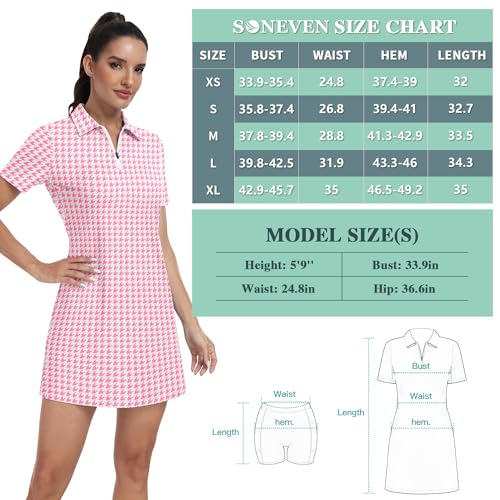 Soneven Tennis Dress For Womens Short Sleeve Golf Dresses With Pockets And Shorts Print Workout Athletic Dresses Pink Houndstooth thumb #6