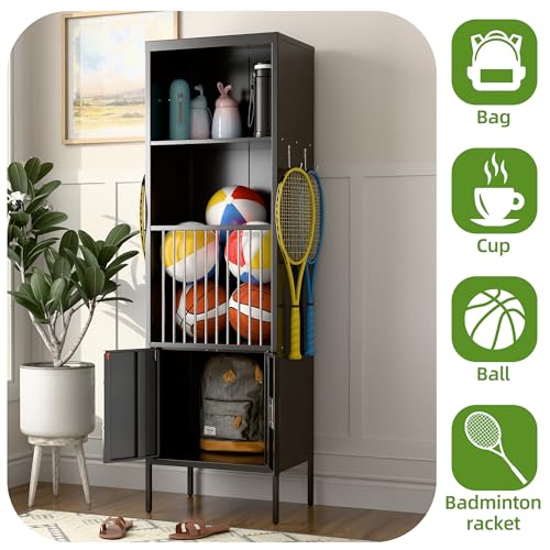 Image of Aobabo 72 inch H Metal Sports Lockers for Stores Sports Gear Footballs, Rugby Balls and Tennis,Storage Lockers for School, Gym, Black, Assembly Required
