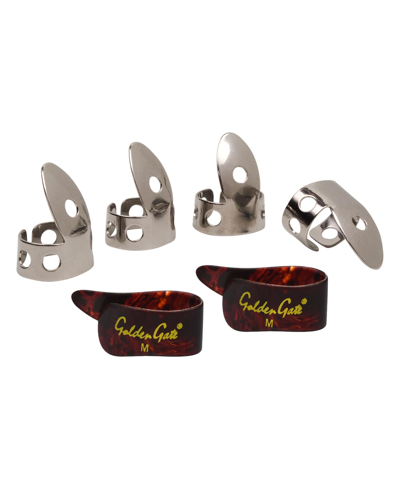 Golden Gate GP1-3T Thumb & Finger Pick Pack – Stainless Steel/Mock Tortoise – Medium