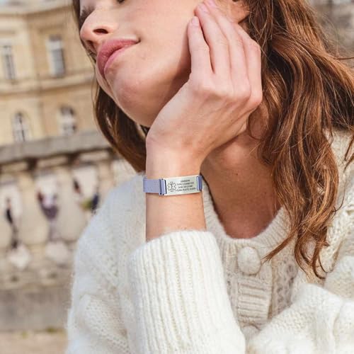 Personalized Medical Info Bracelet with Laser-Engraved Tag and Adjustable Milanese Mesh Band in Premium Stainless Steel, Custom Safety Gift for Men and Women3