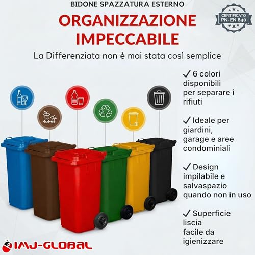 Imj-Global - Bidone Spazzatura Esterno 240 Litri PN-EN 840, Secchio Spazzatura Bidoni Differenziata Da Esterno Con Ruote E Sistema Di Aggancio Per Prelievo Meccanico Contenitore Immondizia In Plastica - 2