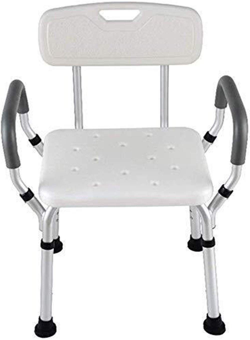 Silla de baño Taburete de Ducha Asiento de baño Altura Ajustable Fabricado en Aluminio Ligero con apoyabrazos y Respaldo Antideslizante Anciano Embarazada Blanco