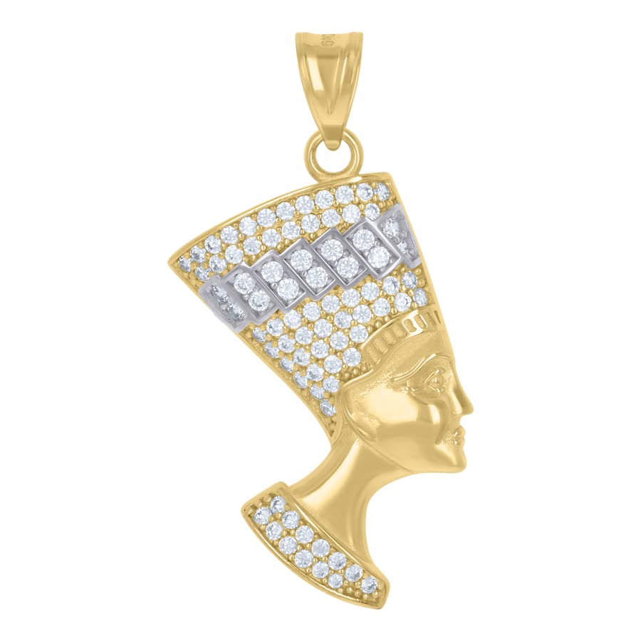 Diamond2Deal 14K Two-Tone Gold Cubic-Zirconia Nefertiti Egyptian Charm Pendant
