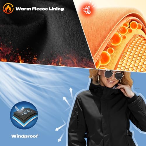 Women's Fleece Lined Softshell Jacket, Waterproof Windproof Hooded Coat for Hiking, Lightweight Warm Windbreaker4