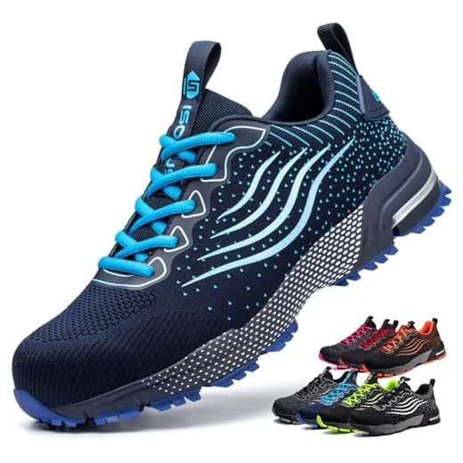 ISOOUS Sicherheitsschuhe Herren Damen Arbeitsschuhe S3 Leicht Atmungsaktiv rutschfest Stahlkappe Schutzschuhe Blau 46