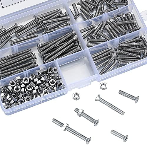 200 Pcs M4 Cross Countersunk Head Screws Bolts and Nuts Set, 304 Stainless Steel Machine Screws Nuts and Bolts, Flat Head Hex Cap Bolts Screws Nuts Assortment Kit - 16mm/20mm/25mm/30mm/40mm