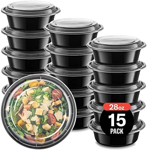 15-Pack meal prep Plastic Microwavable Food Containers Bowls for meal prepping with Lids (28 oz.) Black Reusable Storage Lunch Boxes -BPA-Free Food Grade -Freezer & Dishwasher Safe. - PREMIUM QUALITY