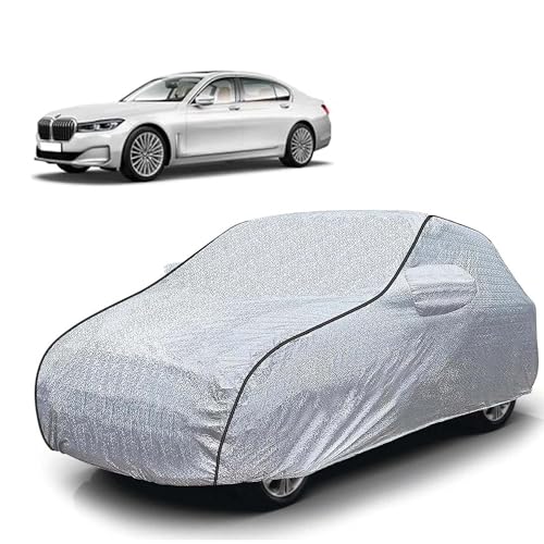 Image of Sulfar 100% Waterproof Car Body Cover Compatible with Mirror for BMW 7 Series (Triple Stitched, Full Bottom Elastic, Magic Silver with Black Piping)