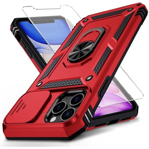 Weycolor for iPhone 11 Pro Max Case with Camera Lens Cover, HD Screen Protector, 10 FT Military Grade Drop Protection, Magnetic Ring Holder Kickstand Protective Phone Case for iPhone 11 Pro Max, Red Cover