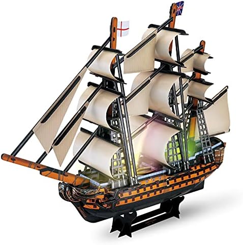 Fanbusa 3D LED Puzzle Model Ship for Men Women, Vessel Model kit for Adults to Build, Decoration Sailboat Puzzle with Lights, Large Model Pirate Ship Kits Watercraft Family Puzzle for Adults Kids