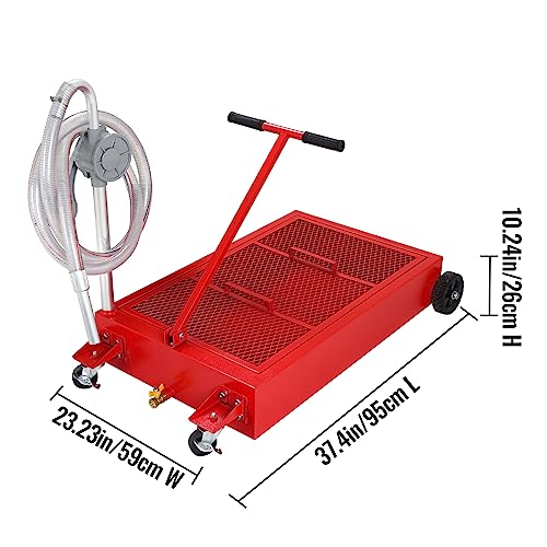 KODOM Oil Drain Pan Low Profile Oil Drain Tank Large Capacity Oil Change Pan with Foldable Hand, Pump, Hose, Swivel Casters Wheels Fit for Car, SUV, Trucks Oil Change (Red, 25 Gallon Hand Pump) - Thumbnail 2