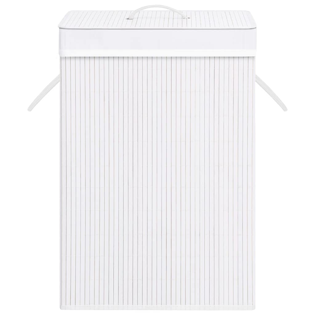 Cesto para la colada de bambú con 2 compartimentos, color blanco, 72 L, plegable y ahorra espacio, para cuarto de baño, dormitorio, lavandería, habitación infantil, con asas y bolsa extraíble