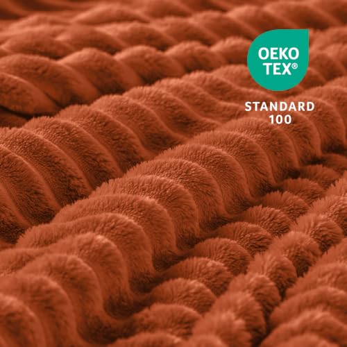 Image of BEDELITE 3D Ribbed Terracotta Fleece Throw Blanket for Couch, 50x60 Inch