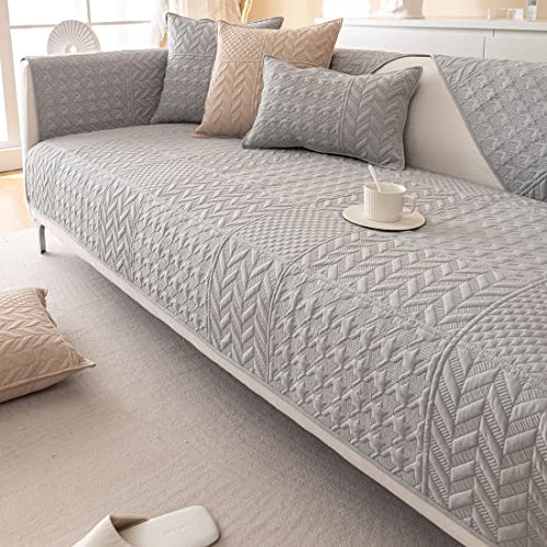 Vctops Houndstooth Geometric Embroidery Sofa Cover Patchwork Quilted Sectional Couch Cover Non-Slip Farmhouse Solid Sofa Slipcover Washable Furniture Protector For Living Room (Gray,43"X70") #TOP5