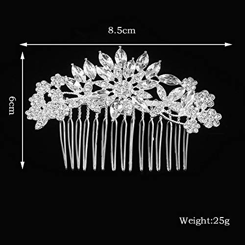 Peine para cabello de boda dobleNine plata flor cristal vintage miniatura 2
